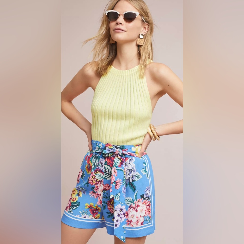 Anthropologie Maeve Scarf-Printed Floral Tie-Waist Shorts